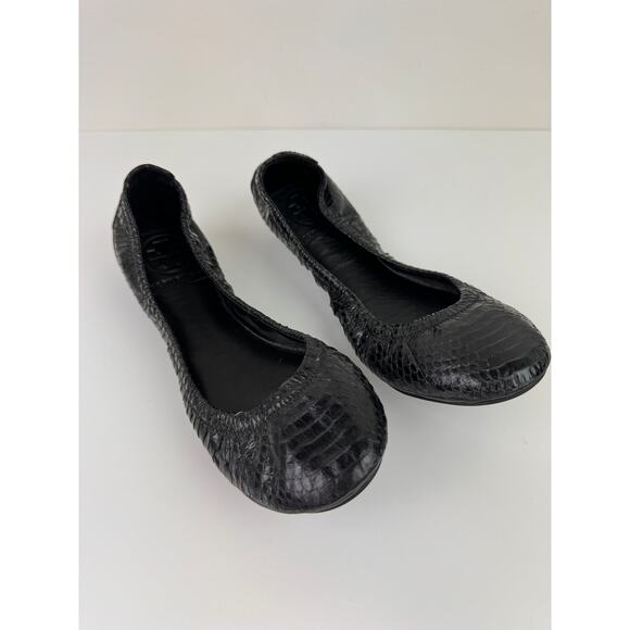Tory Burch Eddie Womens Black Snakeskin Embossed Leather Skimmer Ballet Flats 7 - Picture 2 of 7